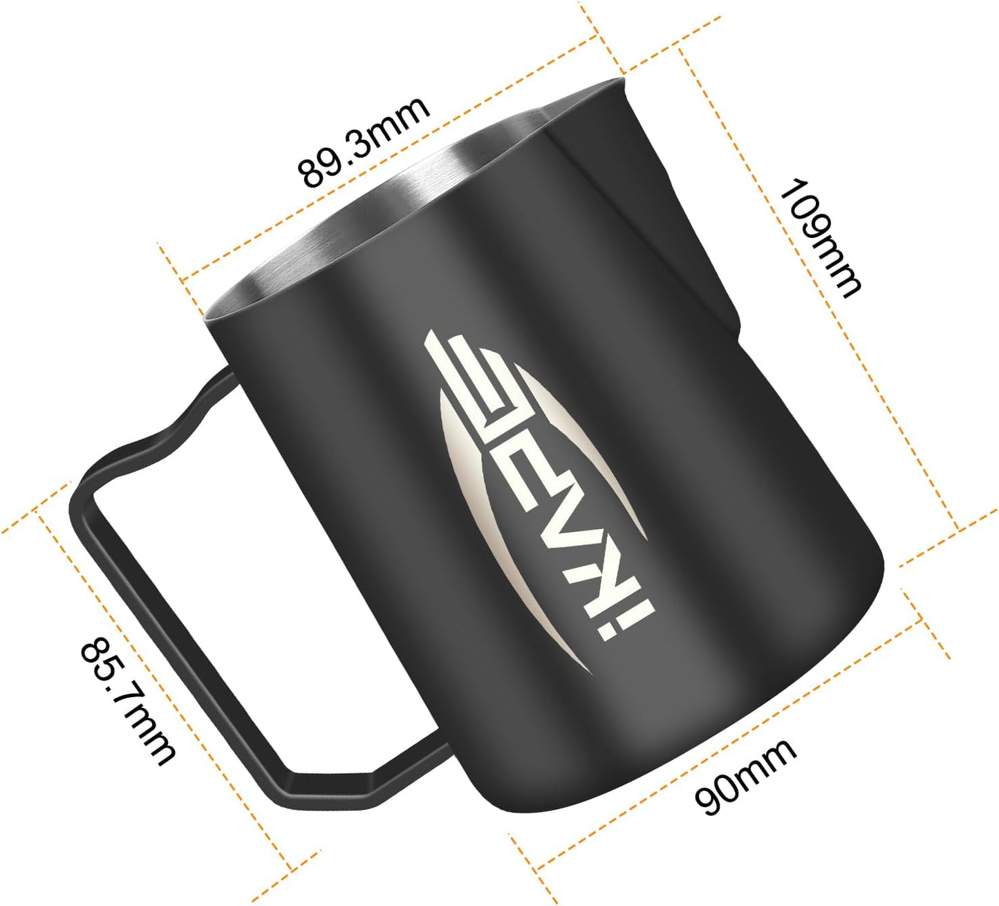 IKAPE Espresso Milk Pitcher, Espresso Steaming Pitcher with Sharp Spout for Espresso Barista Tool, 20.3 oz / 600ml Milk Frothing Jug (Black)