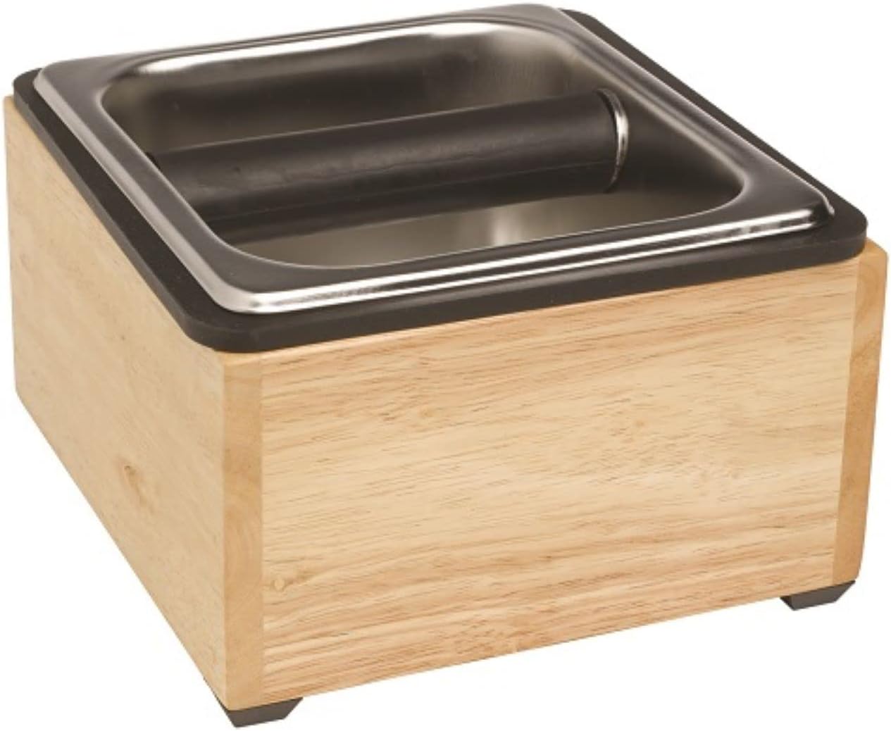 Rattleware Stainless Steel Knock Box with Maple Holder – Heavy-Duty Espresso Knock Bin, Perfect Coffee Bar Accessories, Durable Barista Accessory, Easy to Clean Grounds Container