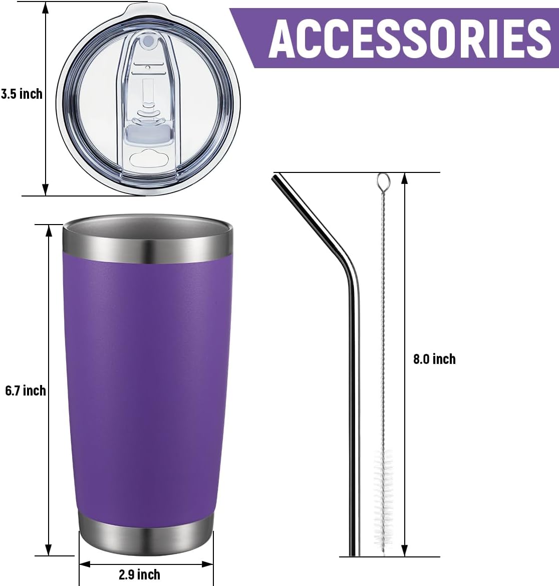 COMOOO 20oz Double Wall Vacuum Insulated Travel Mug, Stainless Steel Tumbler with Lid and Straw Durable Powder Coated Insulated Coffee Cup for Cold & Hot Drinks (Purple, 4 Pack)