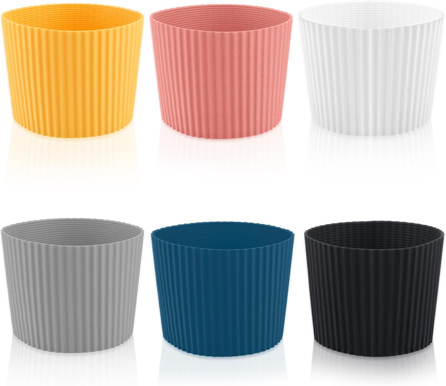 6 Pack Silicone Cup Sleeve Heat Resistant Coffee Cup Protective Sleeve Nonslip Glass Bottle Mug Protector Cover for Home Travel - Multicolor