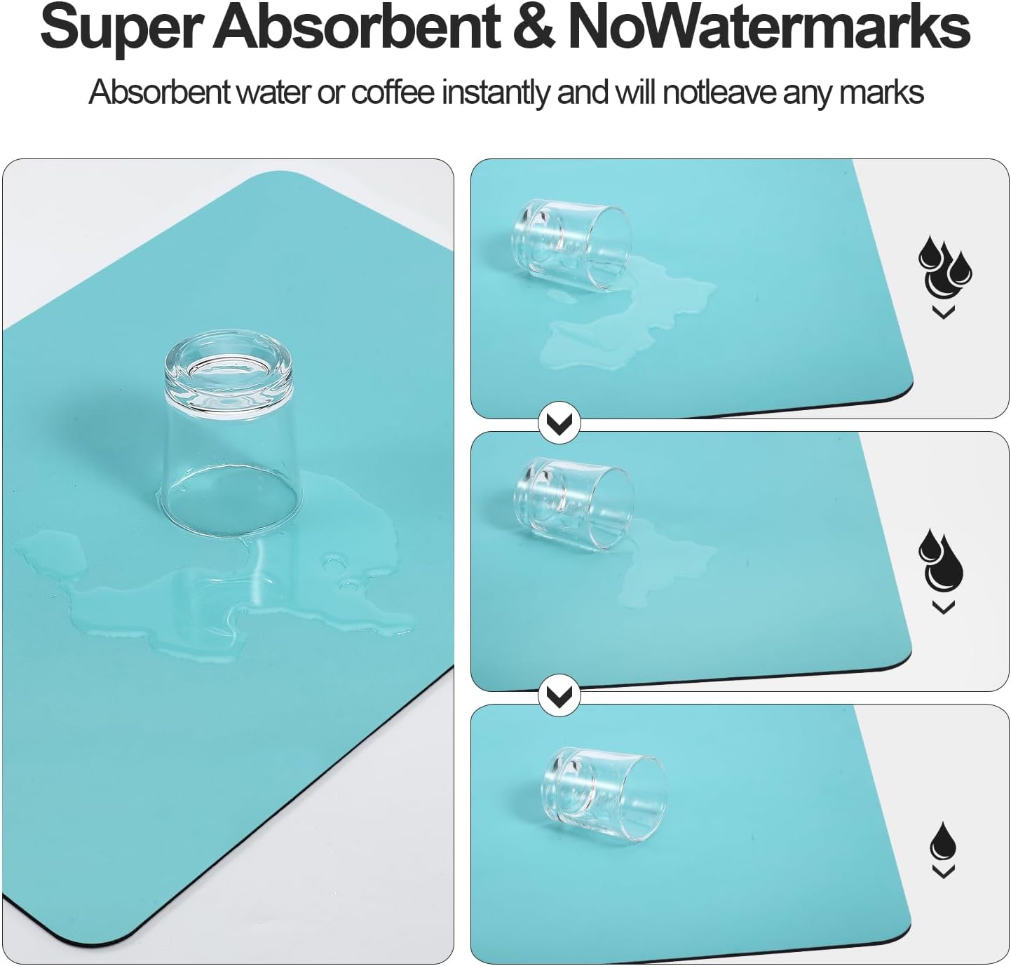 Dish Drying Mat for Kitchen Counter | Coffee Bar Mat for Countertops | Heat Resistant Drainer Mat with Non-slip Rubber Backed | Hide Stain Kitchen Absorbent Draining Mat | Turquoise 16"x18"