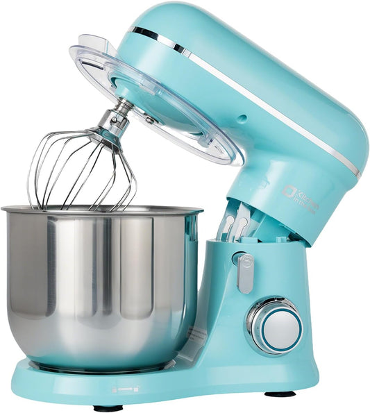 Kitchen in the Box Stand Mixer, 3.5 QT Small Electric Kitchen Mixer, 10-Speed Portable Lightweight Food Mixer with Stainless Steel Bowl, Egg Whisk, Dough Hook, Beater (Sky Blue)