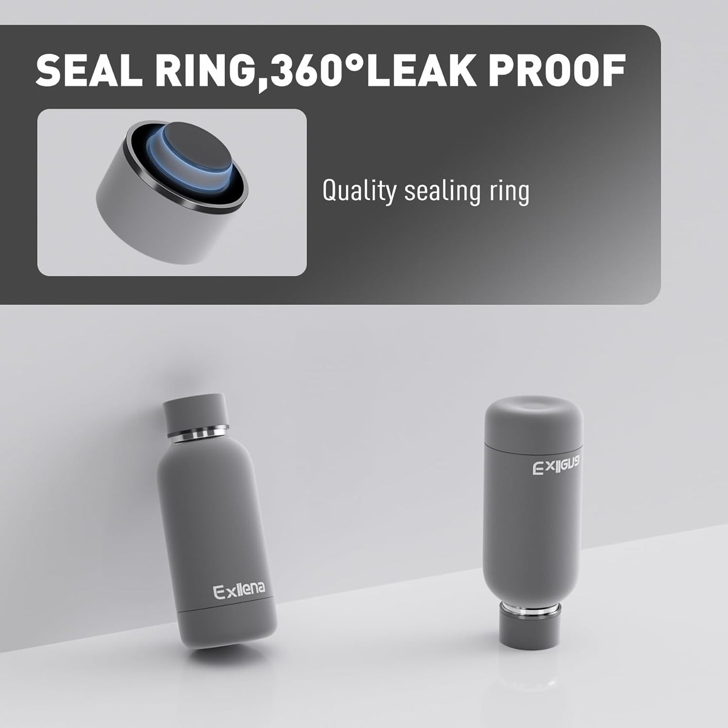 Small Water Bottle 12oz with Clip, Double Wall Stainless Steel Vacuum Small Insulated Water Bottle Keeps Drinks Cold 24 Hrs/Hot 12 Hrs for Kids Handbag School BPA Free (Grey)