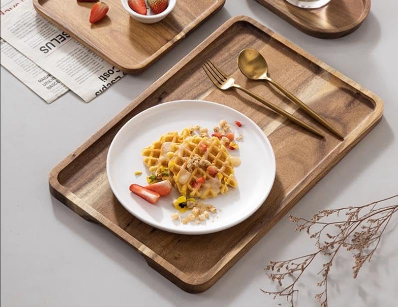 2 PCS Solid Acacia Wood Serving Trays Rectangular Wooden Serving Platters Natural Wooden Boards for Bar Coffee Party 13.5 * 9.5 inch (13.5 * 9.5)