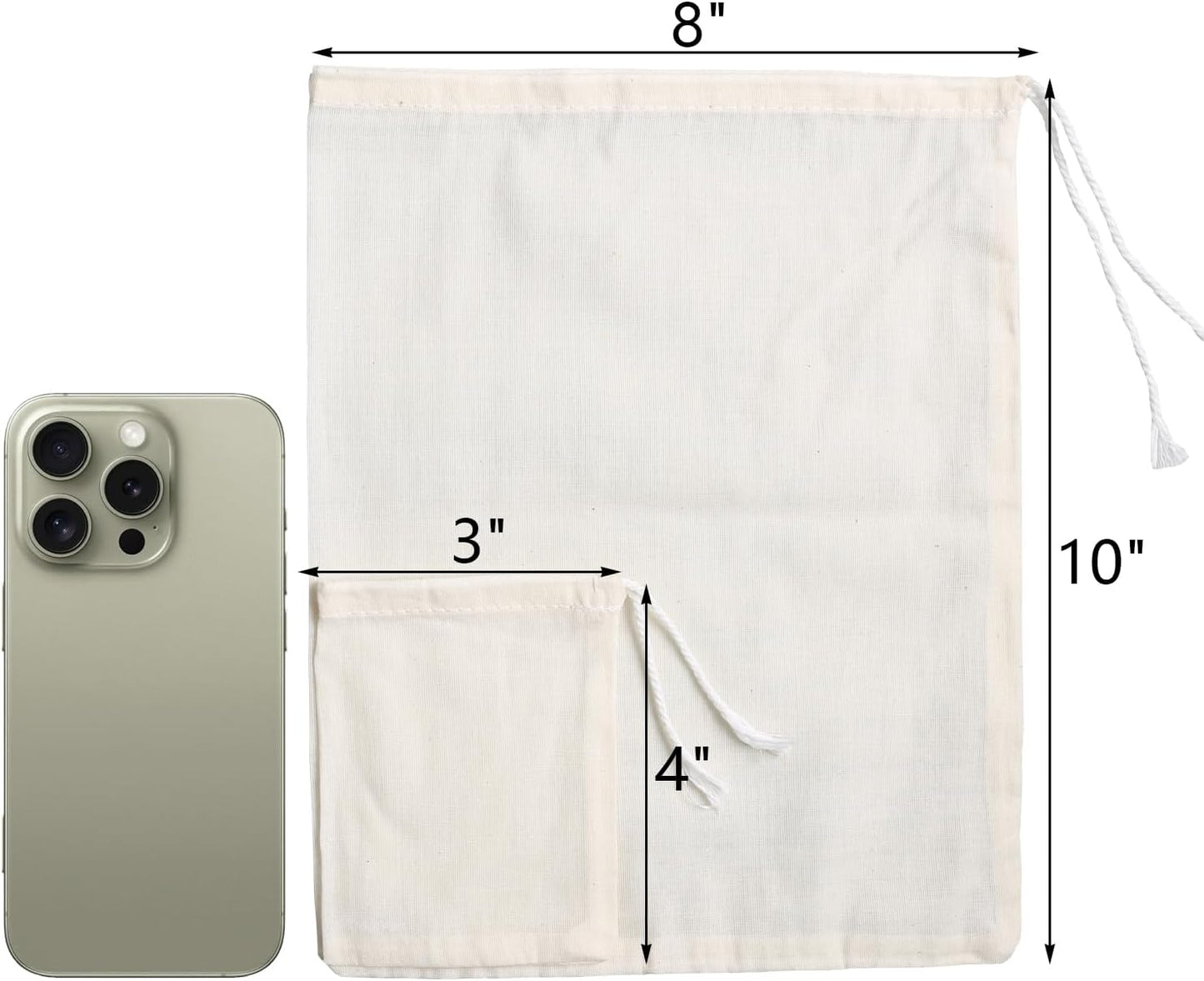 Eketirry Spice Bags, 20pcs Reusable Empty Tea Bags, Muslin Strainer Bags, Soup Bags for Cooking, Natural Cotton Fine Mesh Cheesecloth Bags for Cold Brew Coffee(3 x4" &8 x10")