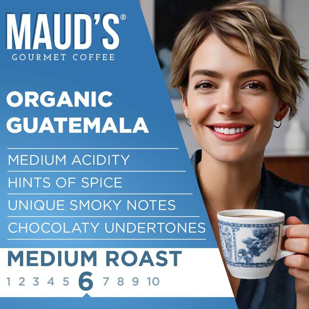 Maud's Organic Guatemalan Coffee Pods, 50 ct, Single Origin Guatemalan Medium Roast Coffee in Recyclable Single Serve Pods – 100% Arabica Beans, Compatible with Keurig K Cups Maker