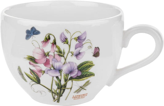 Portmeirion Botanic Garden 20oz Porcelain Mug, Sweet Pea Motif - Floral Coffee or Tea Cups with Chip Resistant Glaze, Microwave & Dishwasher Safe Drinkware Set - Floral Tea Party Décor