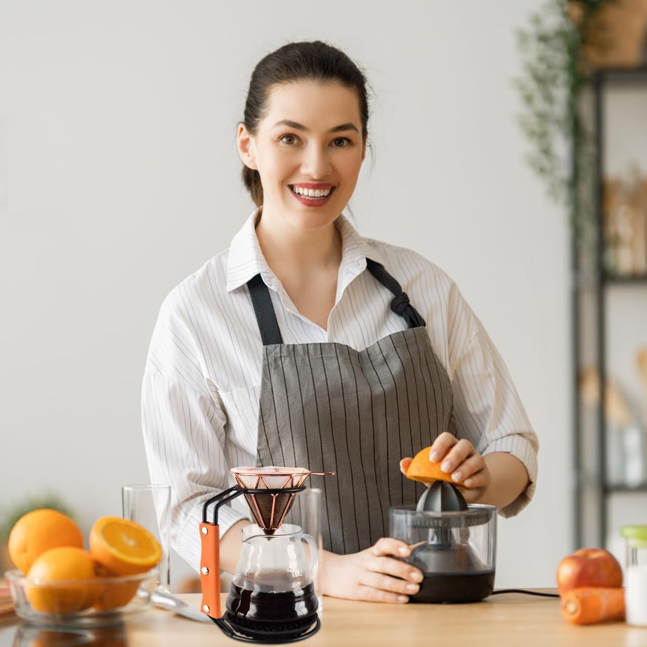 Mikikit Filter Cup Holder - Coffee Dripper Stand with Leather Handle Compatible with Various Sizes of Coffee Filters 7.48X4.72X3.54 Inches Perfect for Home Brewing