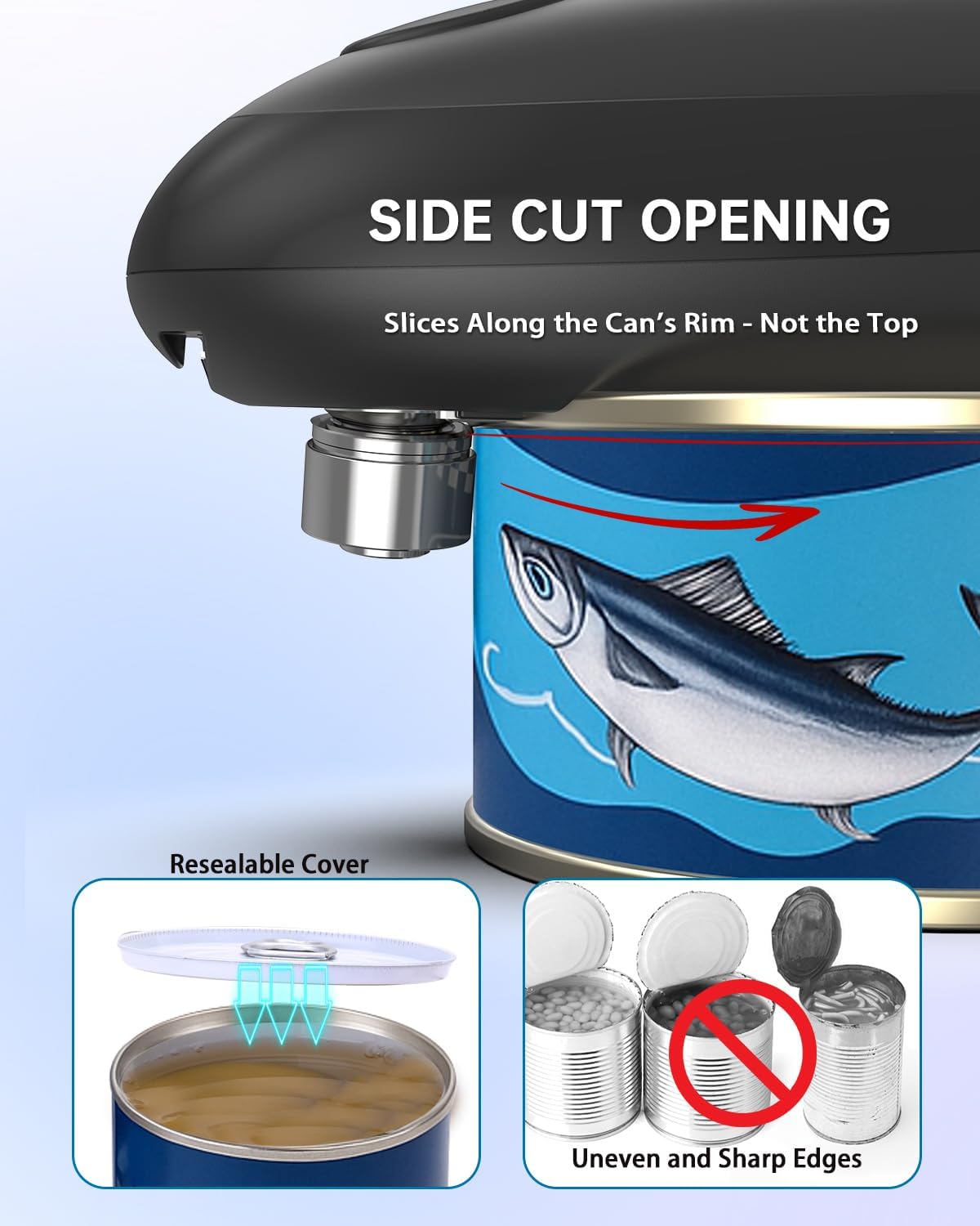 CIRCLE JOY Electric Can Opener, One-Touch Automatic Can Opening with Smooth Edges, Food Safety Handheld Battery-Operated Can Opener for Kitchen and Seniors, Black