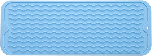 Silicone Dish Drying Mat for Multiple Usage,Easy clean,Eco-friendly,Heat-resistant Silicone Mat for Kitchen Counter,Sink,Bar,Bottle,or Cup Light Blue M 17 inches x 6 inches