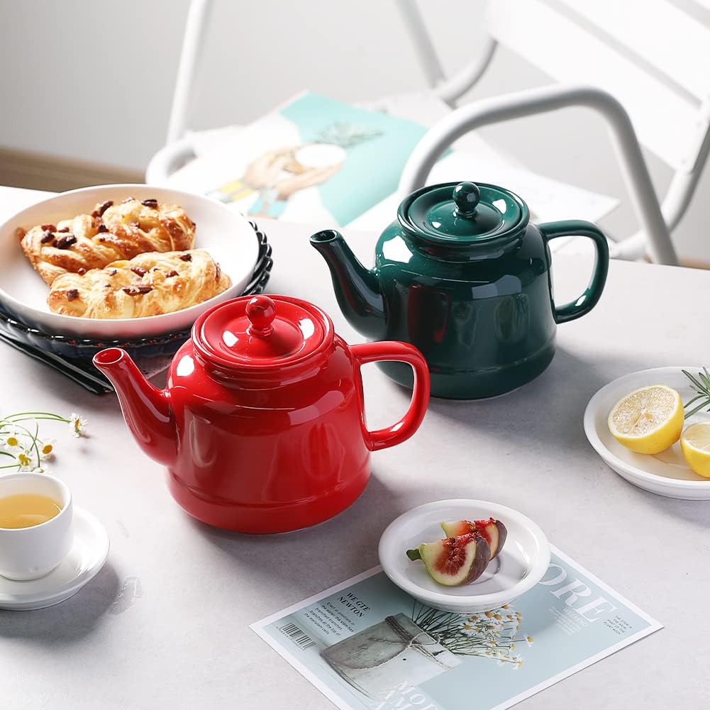 Sweejar 35 oz Porcelain Tea Pot, Teapot with Removable 18/8 Stainless Steel Infuser, Microwave & Dishwasher Safe Tea Maker, Tea Infuser Pots for Blooming loose Leaf Tea,Women Chrismas Women Gift (Red)