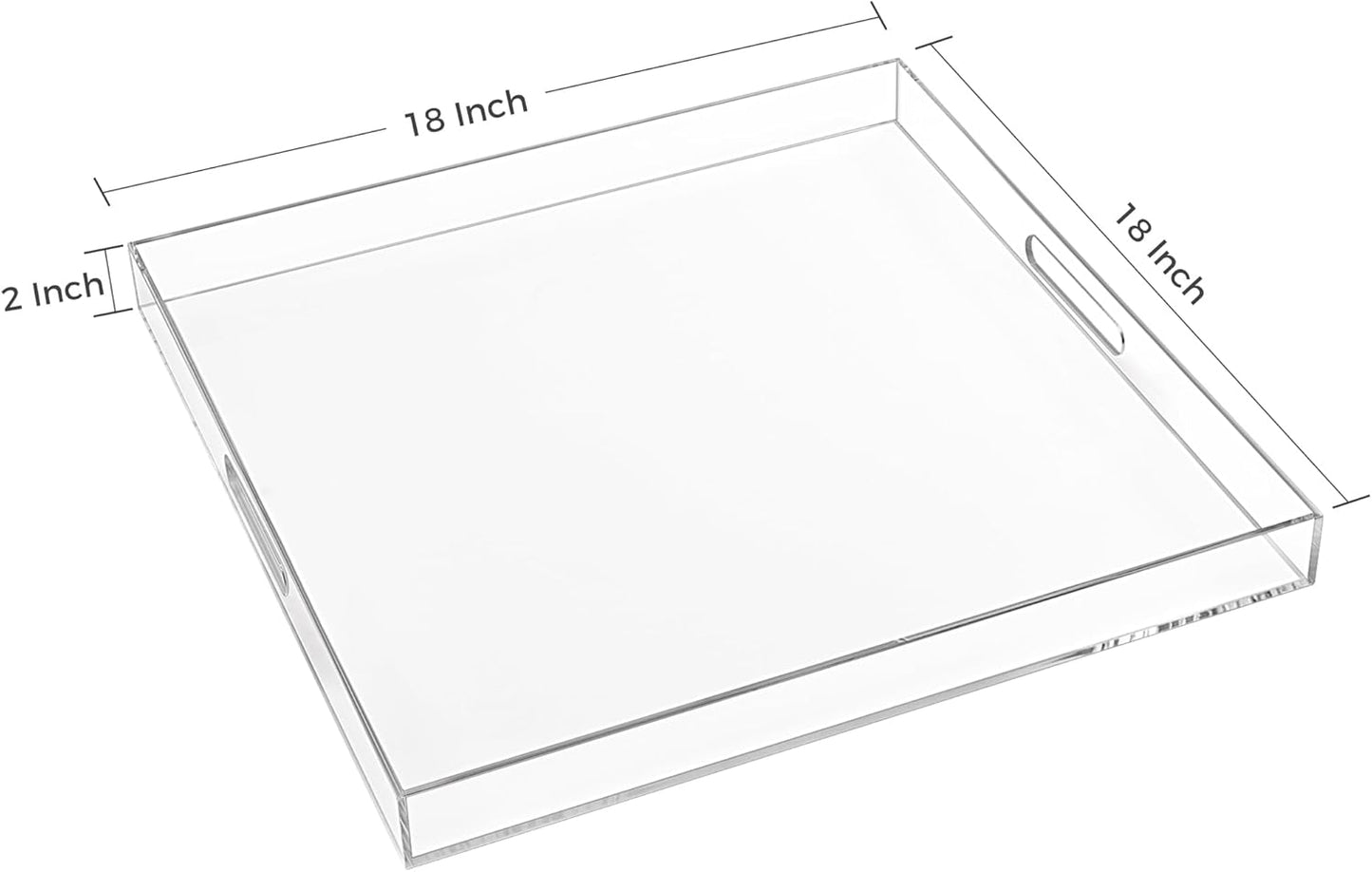 18×18 Inches Clear Acrylic Serving Tray with Handles Extra Large Ottoman Tray Decorative Trays Spill-Proof Coffee Table Space Saver Oversize Counter top Organizer Platter with Safe Edge