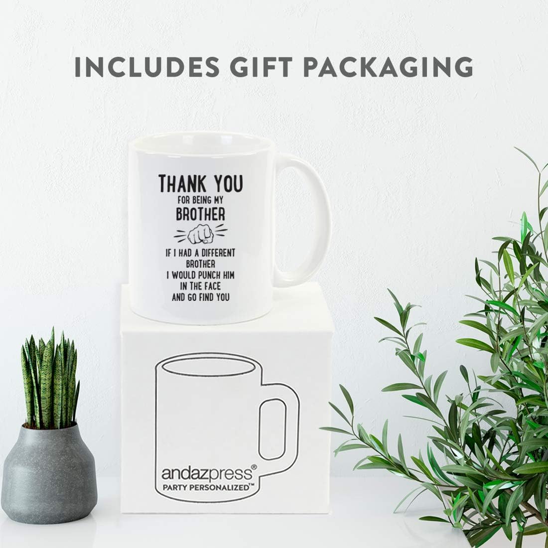 Andaz Press Funny Family 11oz. Coffee Mug Gift, Thank You For Being My Brother, Punch In Face, 1-Pack Christmas Birthday Drinking Cup Present Ideas Being Your Brother Mug Being
