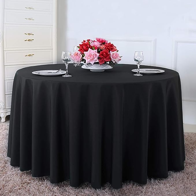 Surmente 120 inch Round Tablecloths -5 Pack Black Round Table Cloths, Polyester Fabric Table Covers for Wedding, Party, Banquet, or Restaurant