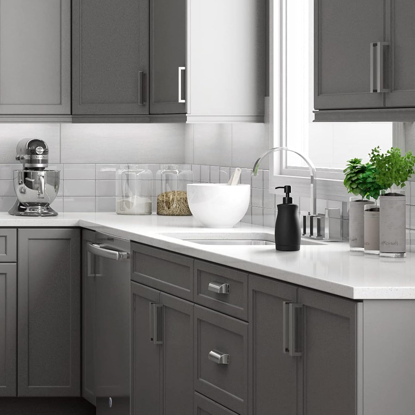 Stainless Steel Countertop Matte Black Soap Dispenser Liquid Bottle for Kitchen & Bathroom Hand Dish Lotion (Matte Black, 390ml/13oz)