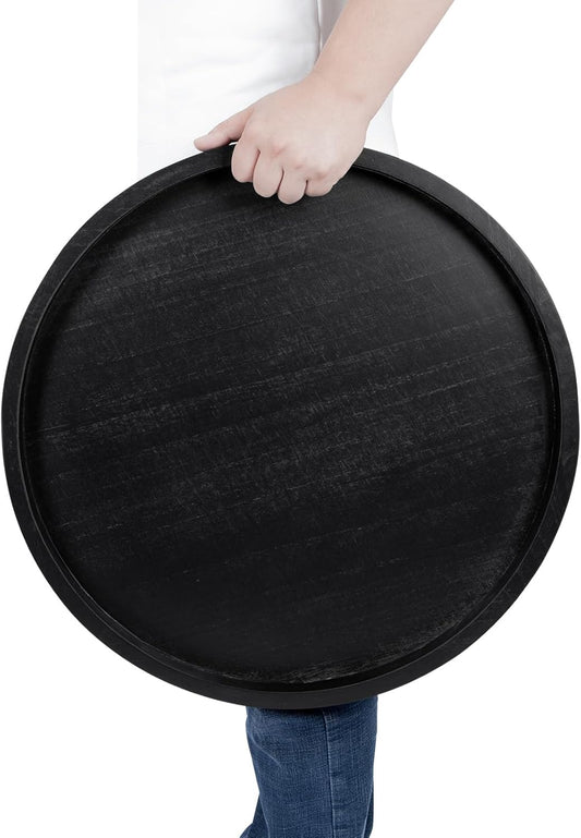 Round Ottoman Tray for Coffee Table Living Room Wood Serving Tray Large Wooden 20 Inches Black