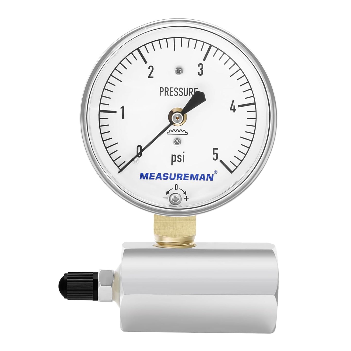 MEASUREMAN Diaphragm Type Capsule Low Pressure Gauge with Valve，3/4" FNPT Connection， 2-1/2" Dial, Adjustable, 0-5Psi