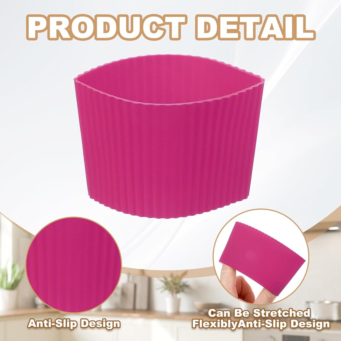 uxcell 6Pack Coffee Cup Sleeves, Reusable Silicone Heat Resistant Cup Protective Sleeve Nonslip Mug Protector Cover for Home Travel Coffee Mug Glasses Water Bottle Boots, Rose Red