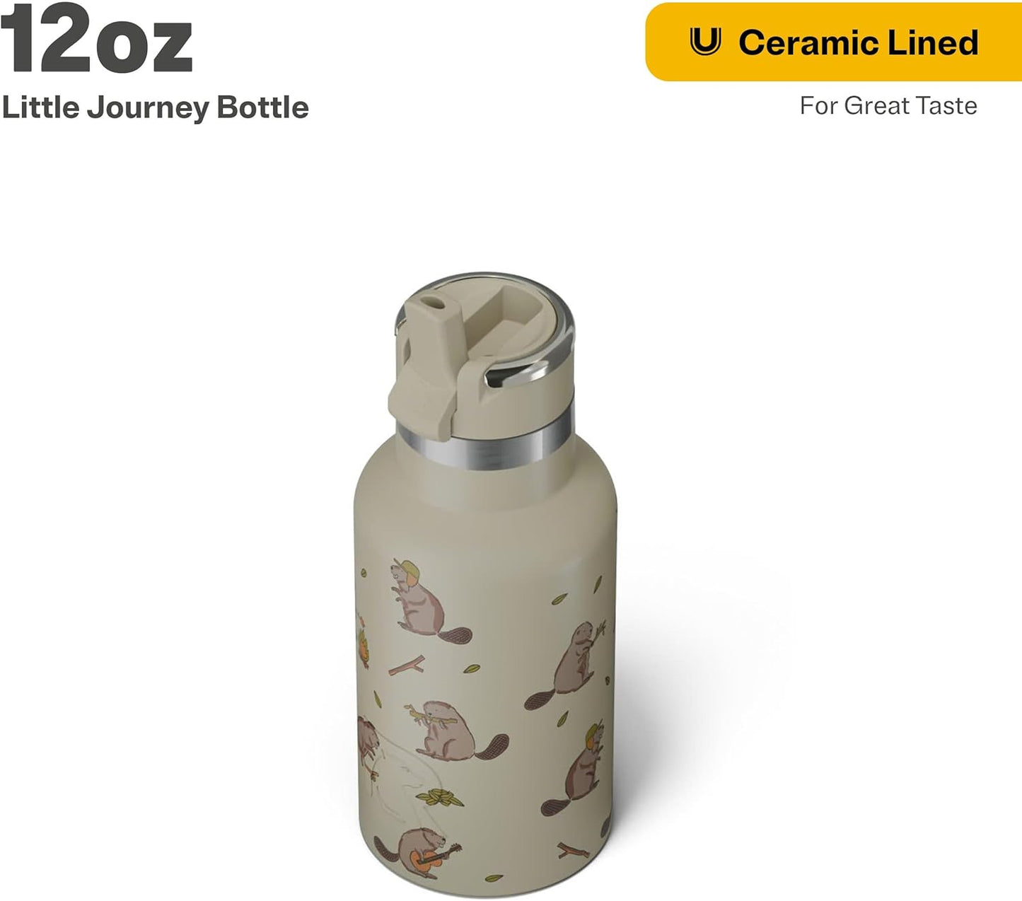 RTIC Little Journey Bottle with Straw, Insulated, Stainless Steel, Metal, Double Wall Vacuum-Insulation, Ceramic-Lined, Leak-Proof Lid, BPA-Free Water Flask for Sports, Travel, Busy Beaver