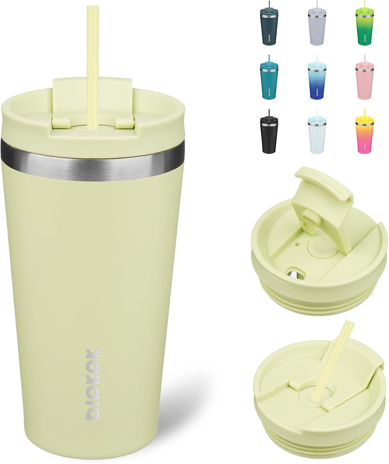 BJPKPK 18oz Insulated Tumbler With lid And Straw Stainless Steel Tumblers Travel Coffee Mug Reusable Thermal Cup,Macaron Green