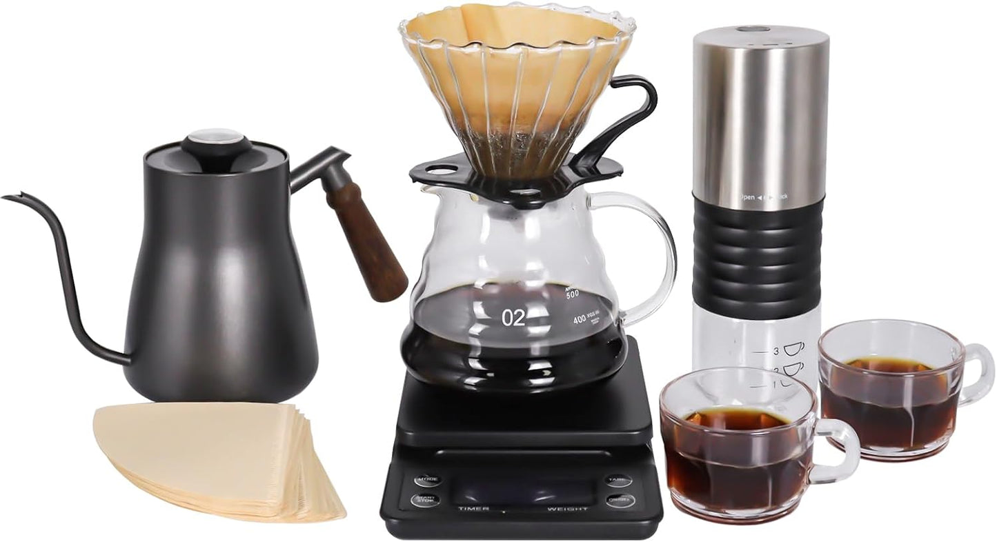 SOTECH Outdoor Coffee Hand Brewing Set Easy Operate Portable Travel Bag With Electric Grinder Hand Brewing Pot 850Ml For Outdoor Camping Rv Hiking Picnic (Coffee Set For 2 Cups)