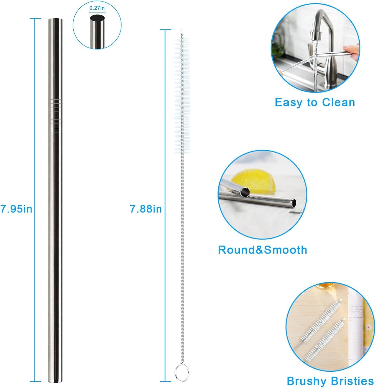 Metal Straws Reusable for Stanley Iceflow Flip 30oz Tumbler,6 Pack Replacement Stainless Steel Straws with 2PCS Straw Cleaner Brush for Stanley Accessories (Stainless Steel, for Stanley Iceflow 30oz)