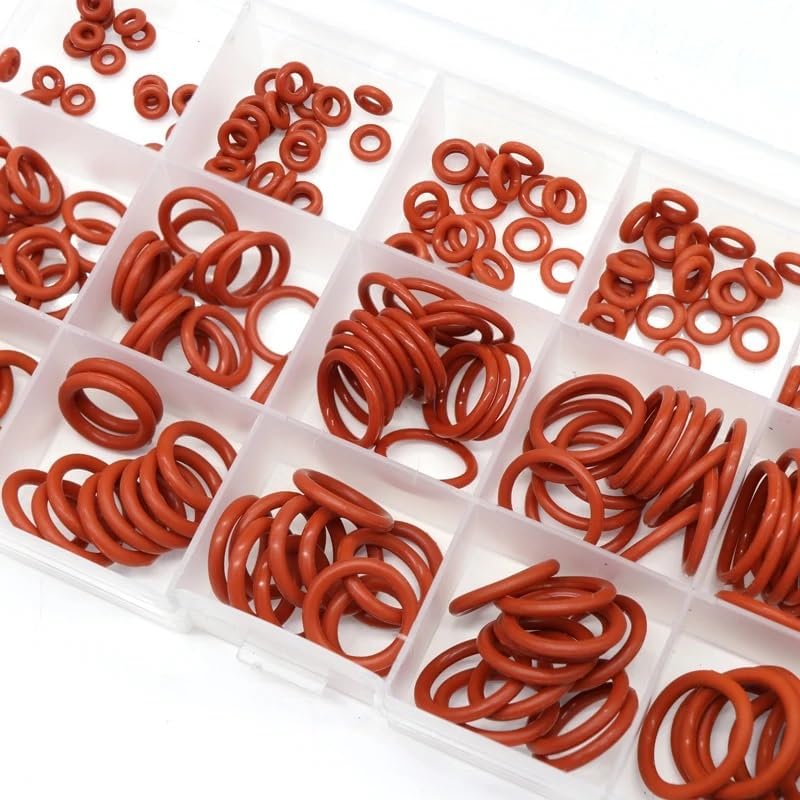Silicone Rubber O-Ring Assortment Kit 225 Pieces 15 Sizes Metric VMQ Sealing Gasket Set for Cup Lids, Coffee Maker, Brewing Fitting, Washer, Filter, Pump, Plumbing, Hose, Gauge, Auto, Machine, Red.