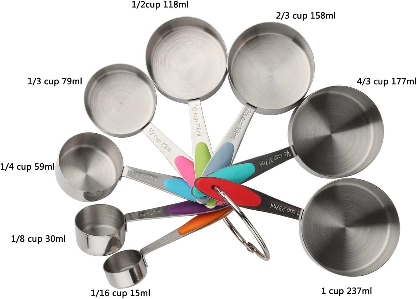 Measuring Cups Set of 8 Stainless Steel Stackable Nesting Measuring Cups for Dry and Liquid Ingredients