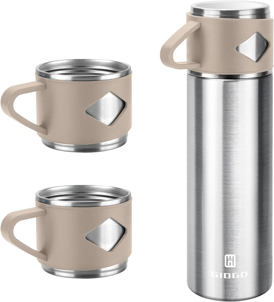 Stainless Steel Thermo 700ml/23.7oz Vacuum Insulated Bottle with Cup for Coffee Hot drink and Cold drink water flask.(Brown,Set)