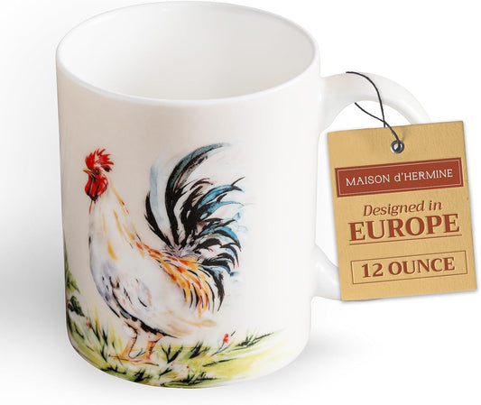 Maison d' Hermine Coffee Mug with Handles Fine Bone China Mugs Pack of One Tea Cups for Hot Beverages Cappuccino Latte Home Restaurant Office Perfect for Gift (Campagne - Coq, 12 Ounce)