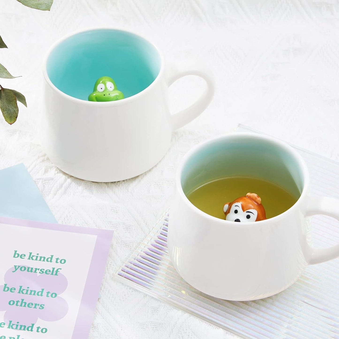 Dinosaur Ceramic Cup Hidden 3D Animal Inside Mug,12 oz Cute Cartoon Handmade Figurine Mugs,Christmas Birthday Surprise for Friends Family or Kids (Dinosaur)