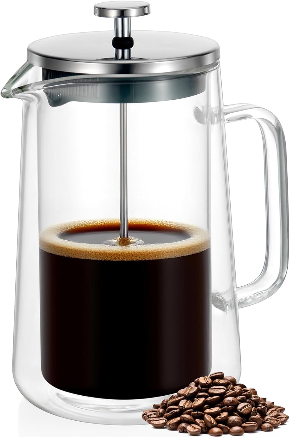 French Press Coffee Maker 34Oz (1 Liter), DoubleWall Insulated Borosilicate Glass, Heat-Resistant Design, Stainless Steel Filter for Coffee, Tea & Cold Brew
