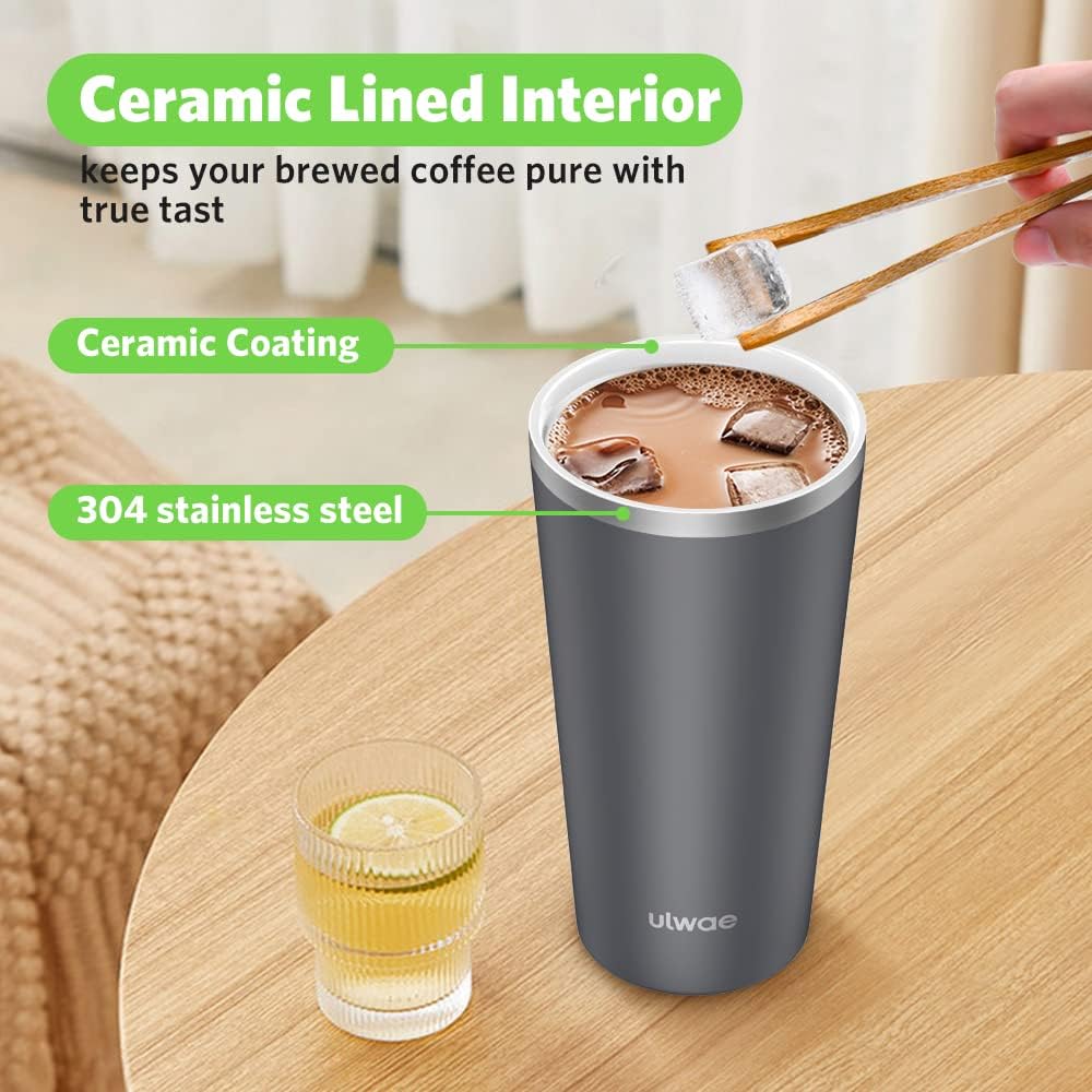 Insulated Coffee Mug with Ceramic Coating, 18oz Travel Mug with Leak-proof Lid, Vacuum Double-wall Tumbler, Stainless Steel Thermal Cup for Tea, Hot Cocoa, Cold Beverage, Ice Drinks