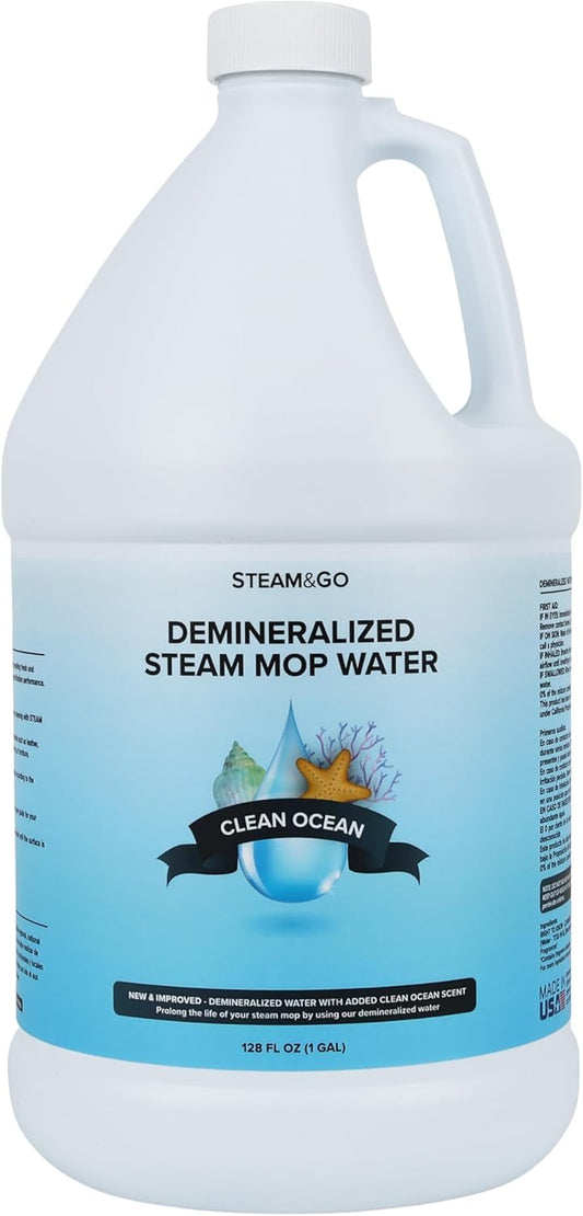 Steam & Go Demineralized Water - Multisurface Cleaner, PVC-Free Ready-to-Use for Mops & Floor Steamers - Ideal for Kitchen, Bathroom, & Home Surfaces - Clean Ocean Scent - 128 fl oz (1 gal)