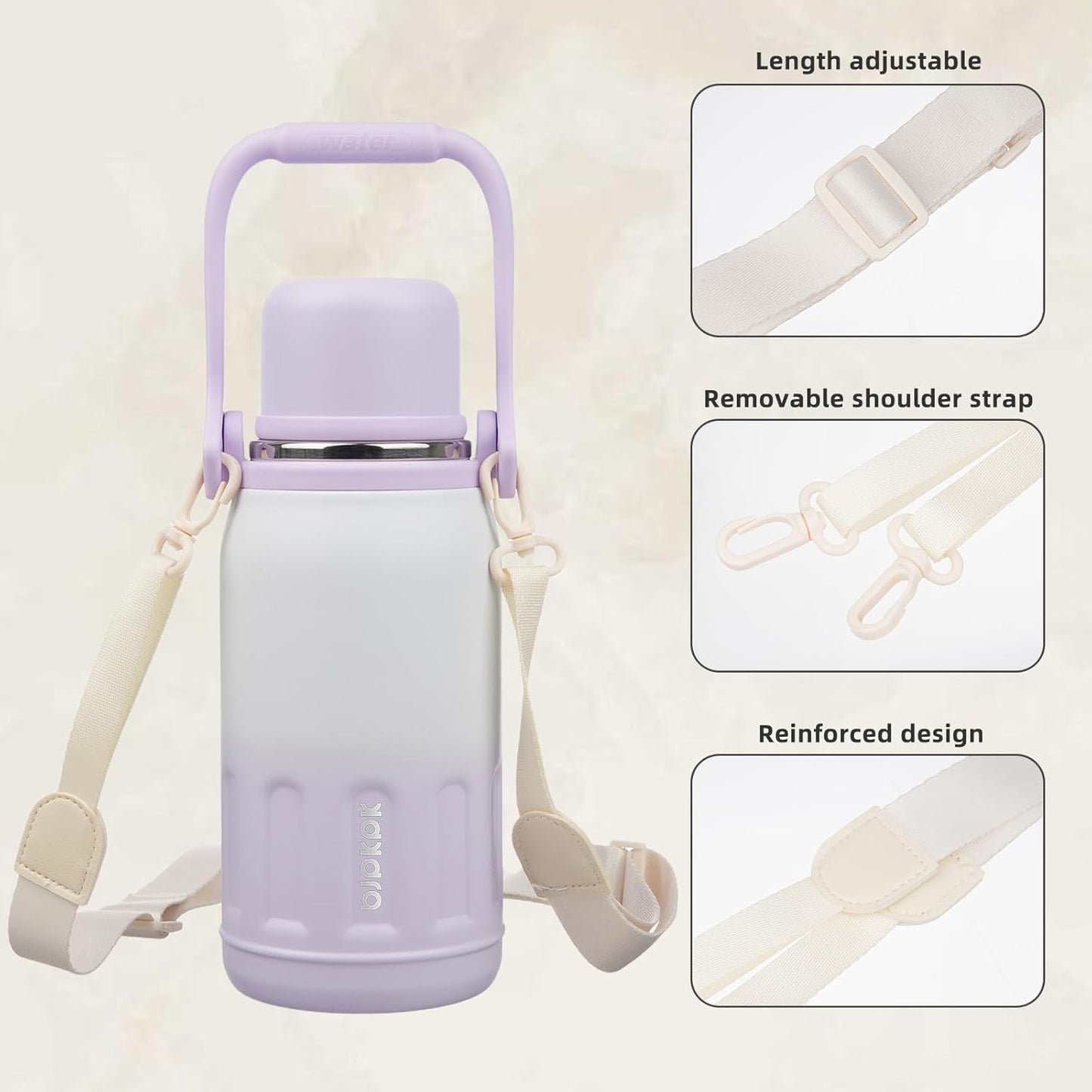 BJPKPK Insulated Water Bottle 27oz Stainless Steel Water Thermos with Handle and Cup Lid Travel Metal Thermos,Purple Pearl