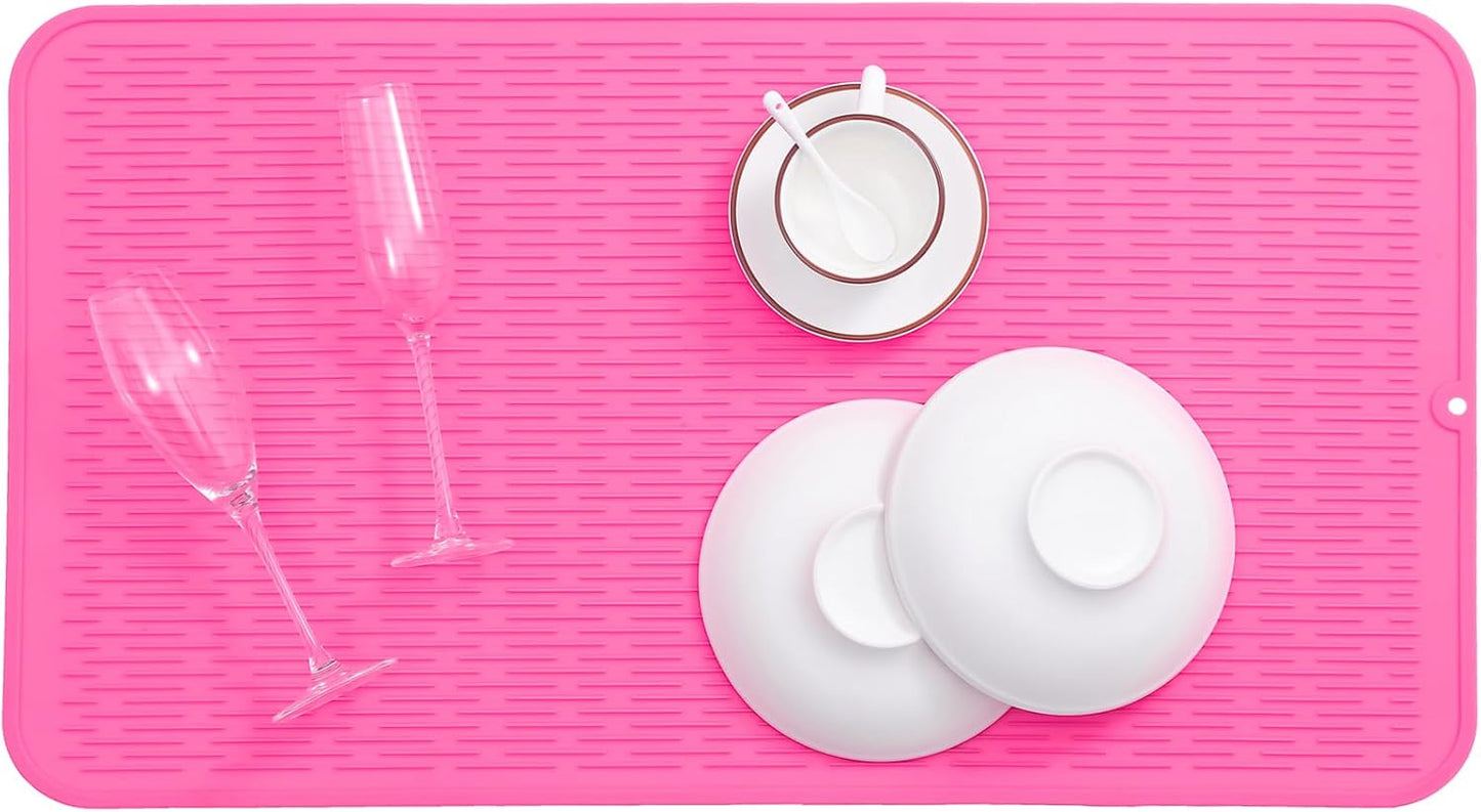 Silicone Dish Drying Mat for Multiple Usage,Easy clean,Eco-friendly,Heat-resistant Silicone Mat for Kitchen Counter or Sink,Refrigerator or Drawer Liner Rose 4XL 32 inches x 18 inches