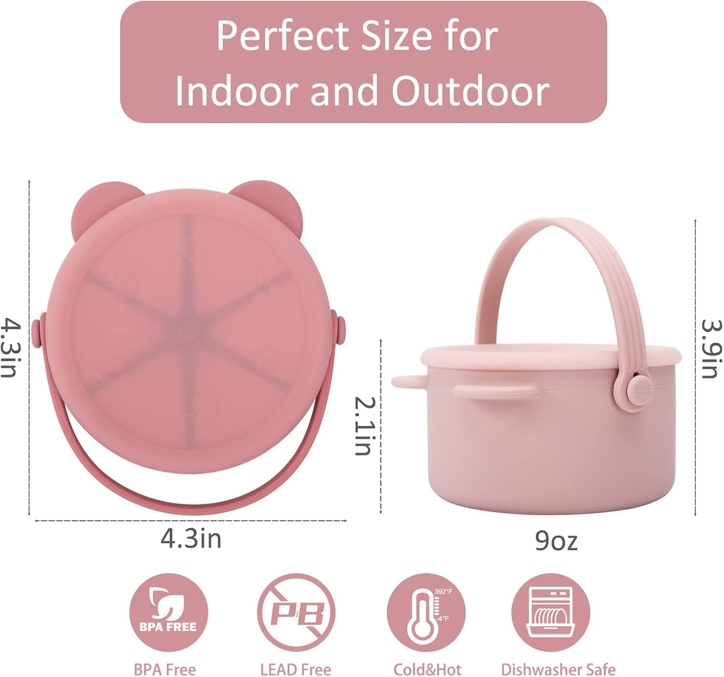 Silicone Snack Cups for Toddlers, Toddler Snack Containers, Baby Treat Catcher with DustProof Lid 2 Pack Dishwasher Safe and BPA Free 9 Oz