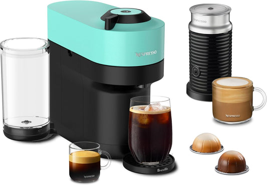 Nespresso Vertuo Pop+ Coffee and Espresso Maker by Breville with Milk Frother, Aqua Mint