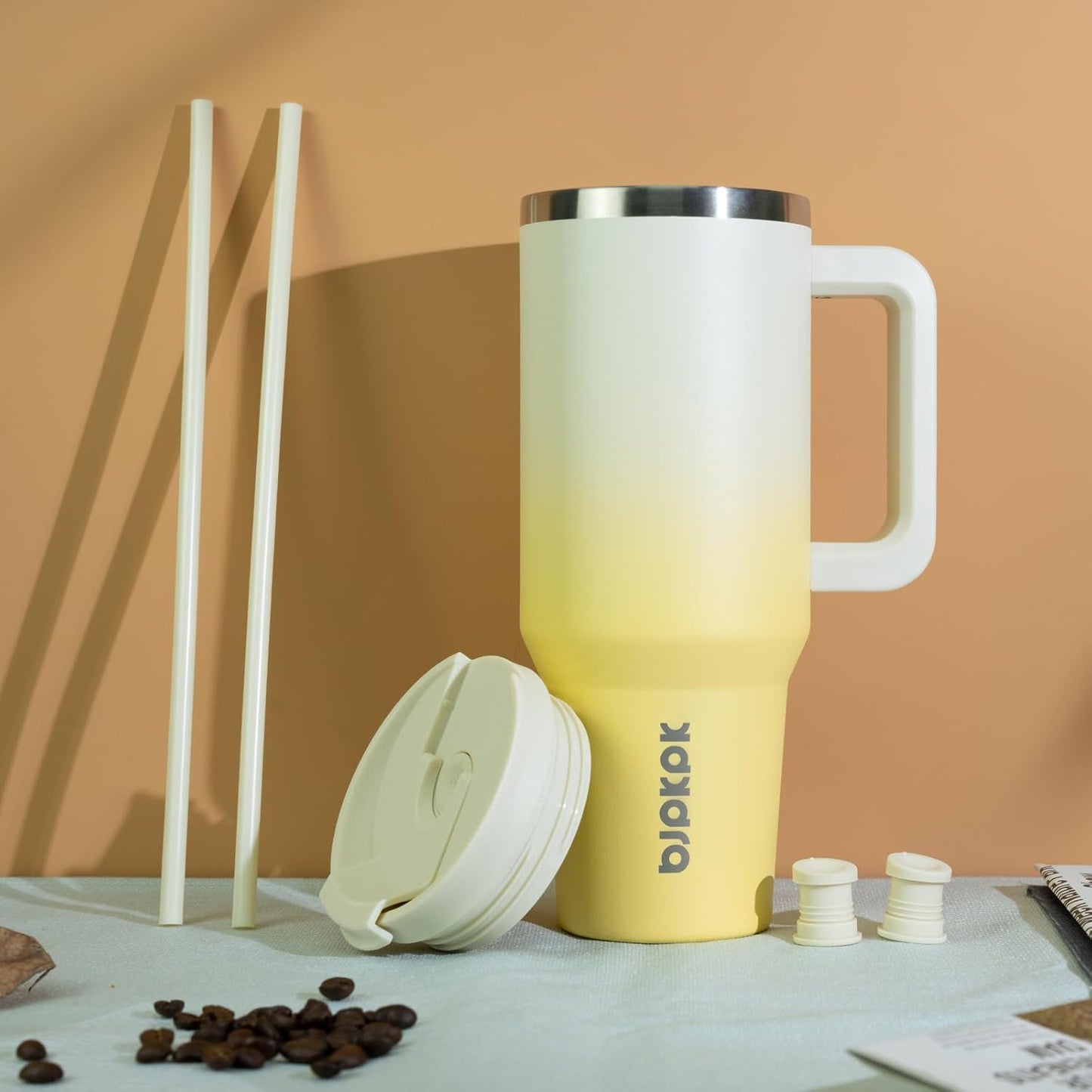 BJPKPK Insulated Tumblers With Handle And Straw 40 oz Stainless Steel Tumbler Cups With Lid,Light Pink