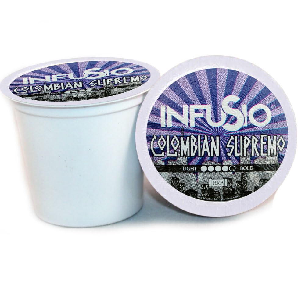 InfuSio Coffee Pods 96 Count Colombian Supremo Medium Dark Roast Single serve Coffee pods for Keurig K Cup® Brewers - InfuSio Premium Roasted Keurig 2.0 Compatible