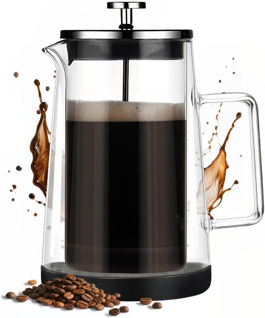 French Press Coffee Maker 34Oz - Double-Wall Insulated Borosilicate Glass - Ergonomic Handle - Coffee Gift - Tea & Coffee Press