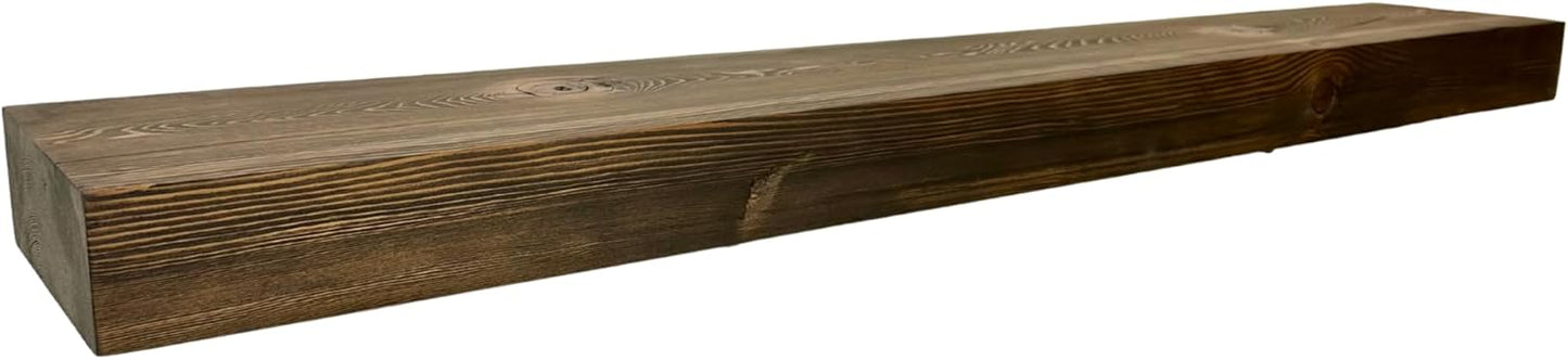 Modern Timber Craft Reclaimed Wood Fireplace Mantel Shelf | Solid Rustic American Barnwood with Steel Floating Shelf Brackets | 2.75" Thickness | 95" L x 5" D, Jacobean, Planed and Sanded