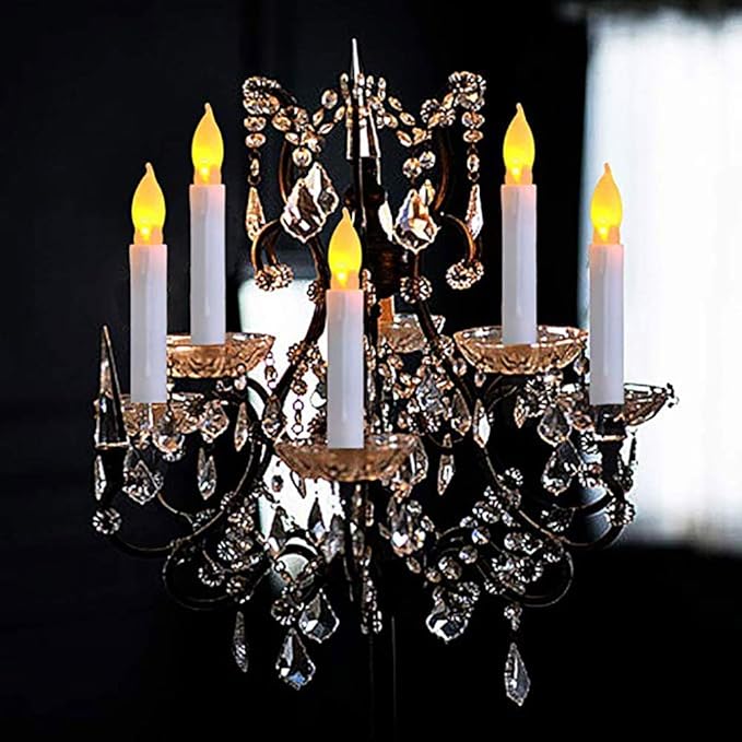 Pack of 24 Flameless Taper LED Candles - Battery Operated Flickering Ivory - Perfect for Wedding, Christmas, Parties - 6.5 Inch - White Plastic