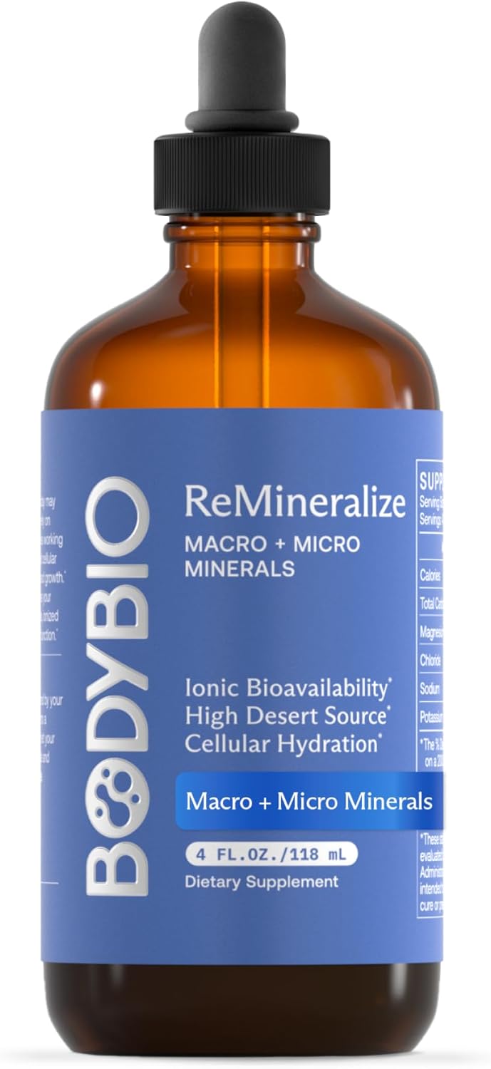 BodyBio ReMineralize - Concentrated Ionic Trace Minerals to Hydrate, Detox, and Revitalize Your Cells - Over 72 Bioavailable Trace Minerals for Rapid Absorption 4 Fl Oz