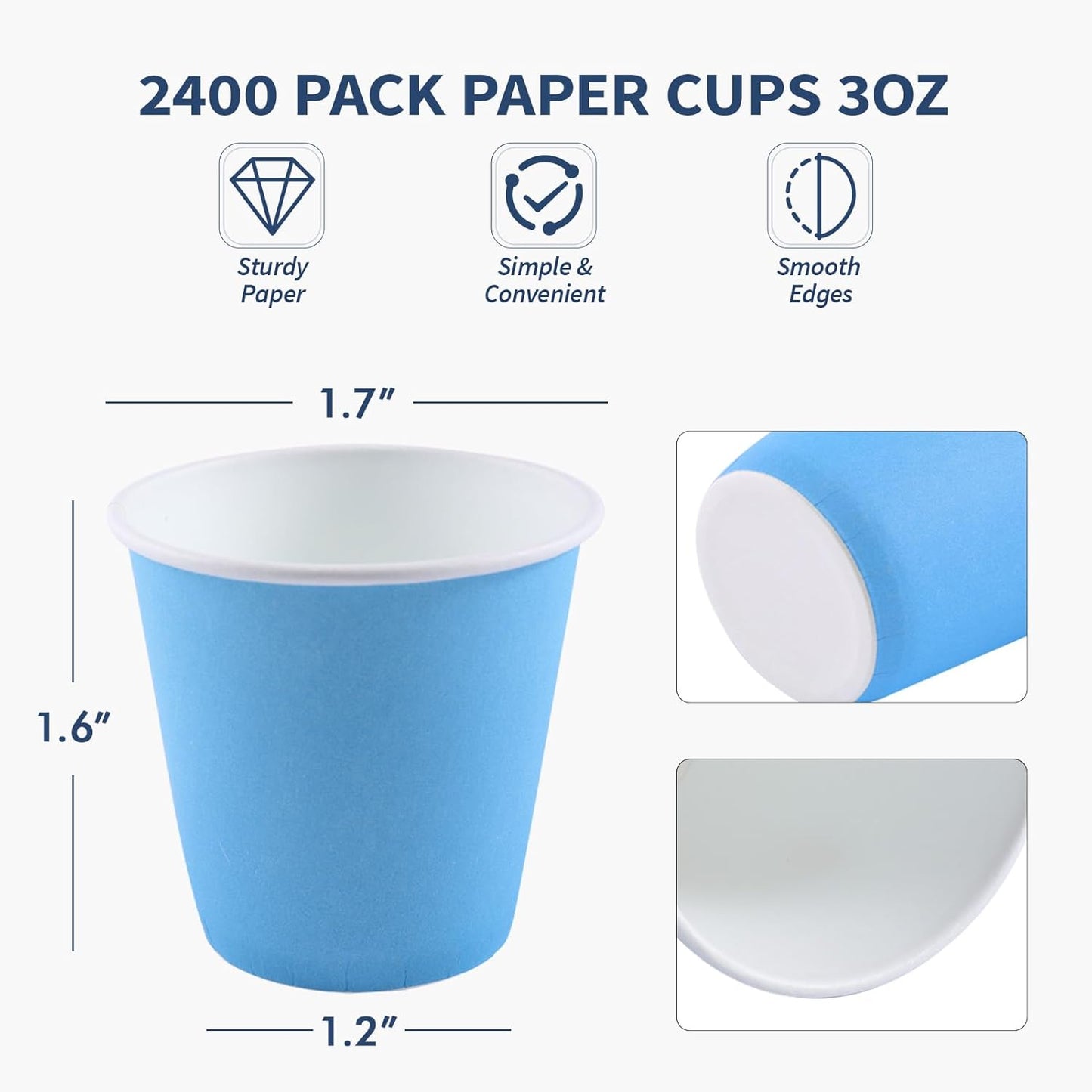 3oz Disposable Paper Cups 2400Pack, Small Bathroom Cups Bulk, Rinse Small Blue Paper Mouthwash Tumblers Perfect for Bathroom, Party, Picnic, Travel and Events