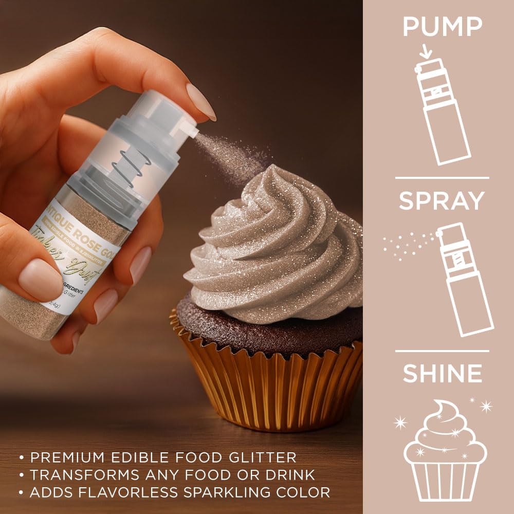 Bakell - Antique Rose Gold Tinker Dust (4g, 1x Mini Spray Pump) Edible Glitter for Food, Desserts, and Beverages!