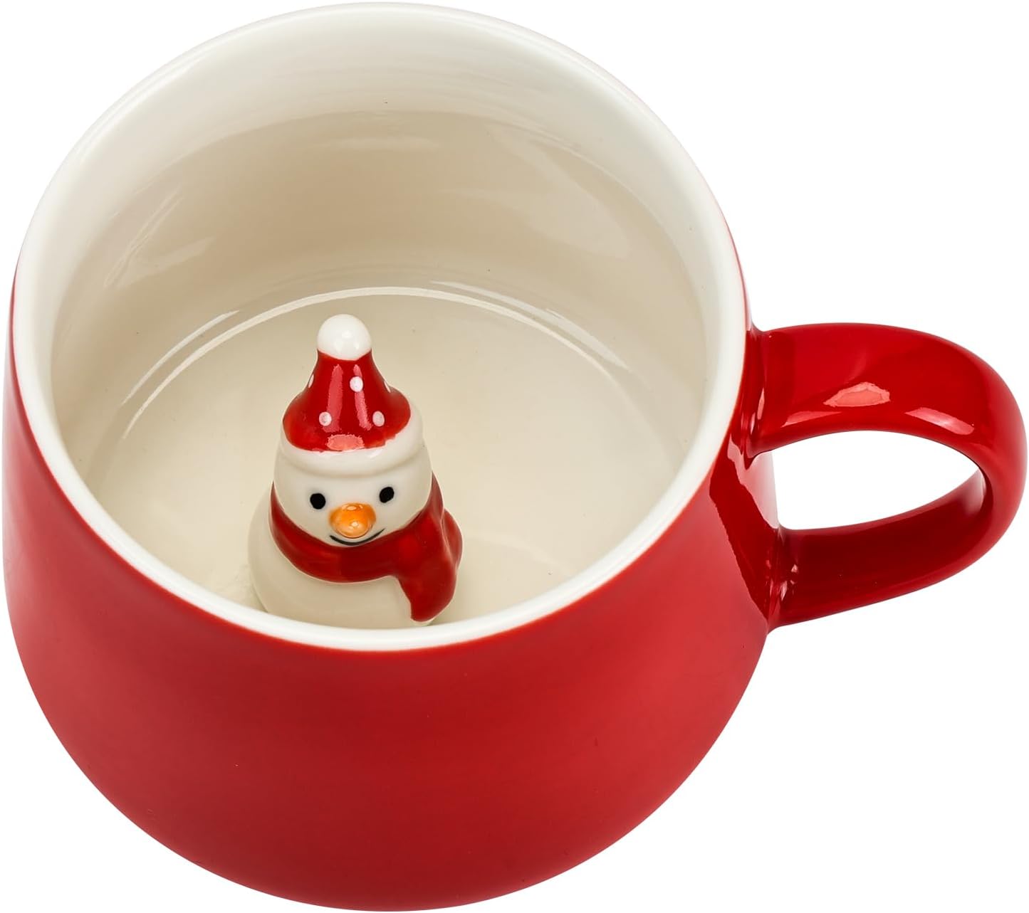 Snowman Ceramic Cup Hidden 3D Animal Inside Mug,12 oz Cute Cartoon Handmade Figurine Mugs,Christmas Birthday Surprise for Friends Family or Kids (Snowman)