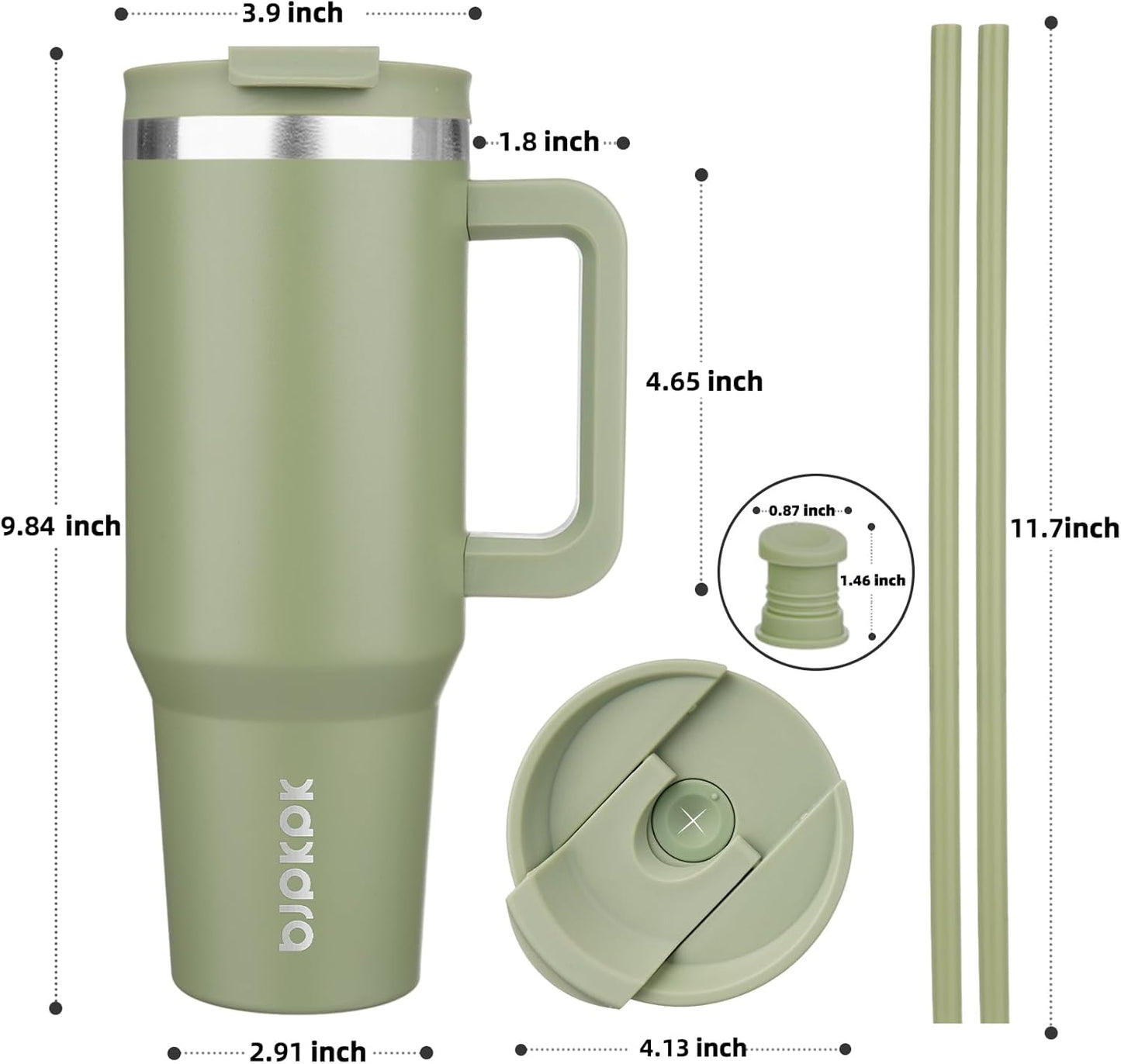 BJPKPK 40 oz Insulated Tumbler With Lid And Straw Stainless Steel Tumblers Cup With Handle For Women And Men,Sage
