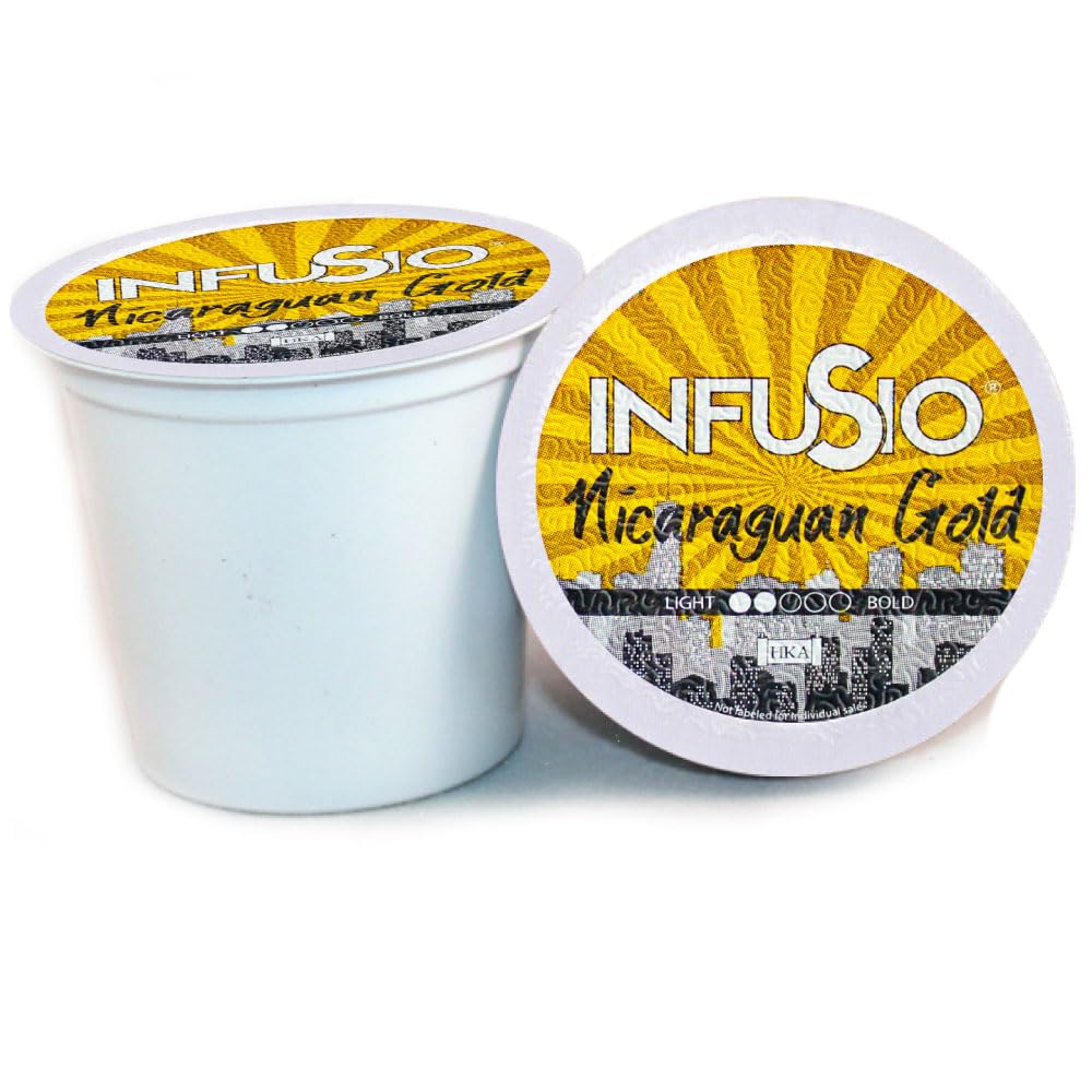 InfuSio Coffee Pods 96 Count Nicaraguan Gold Medium Light Roast Single serve Coffee pods for Keurig K Cup® Brewers - InfuSio Premium Roasted Keurig 2.0 Compatible