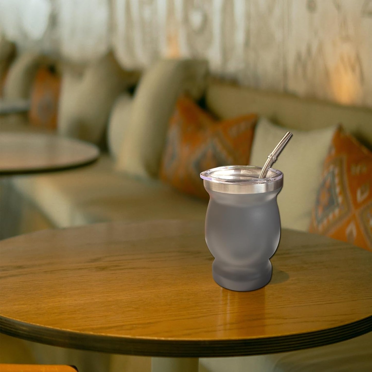 Beruth Bombilla Yerba Mate Gourd, 8oz Stainless Steel Tea Cup Set with a Multifunctional Lid, Two Straws and Cleaning Brushes, Double Walled Coffee Mug Heat Insulation Anti Scalding （Starry Sky Grey）